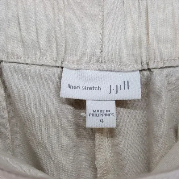 J. JILL Pants Womens Size 4 Tan Pull On Elastic Waist Straight Leg Linen Stretch - Picture 2 of 8